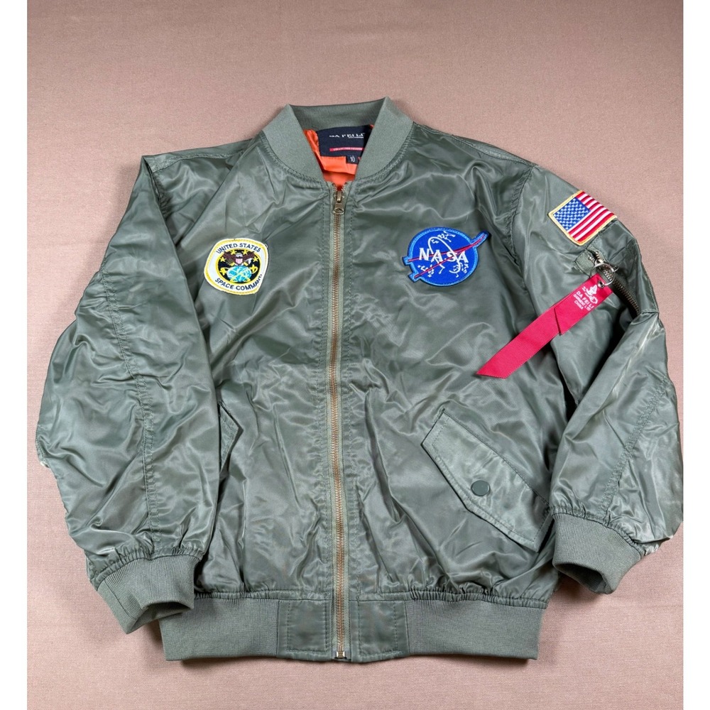 NASA Patch Olive Green Kids Bomber Jacket